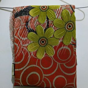 Orange And Green Flower Printed Saree