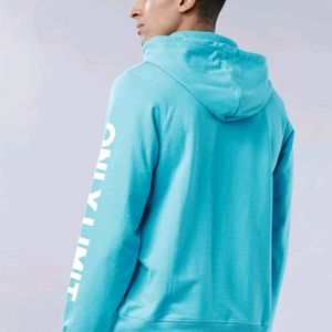 Blue Printed Hooded Sweatshirt