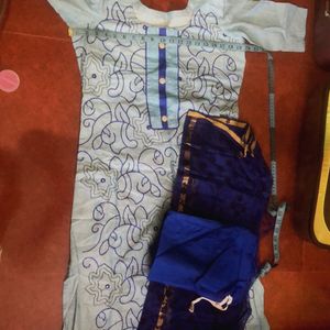 Light Blue Stitched Kurti Vth Dupata And Bottom