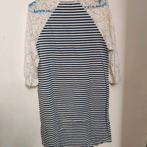 Blue Striped Nightwear Dress For Women