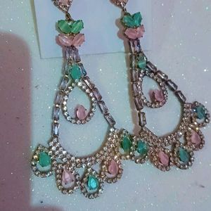 Beautiful Green Pink Diamond Earrings