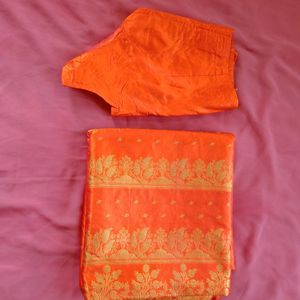 Orange Clr Banarasi Sari For Bride