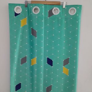 Cyan Green Printed Curtains Set Of 2