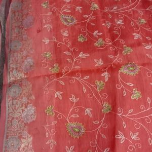 Coral thread Work Saree