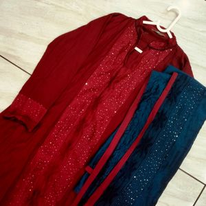 Women's Flair Maroon Gown With Navy Blue Duppatta