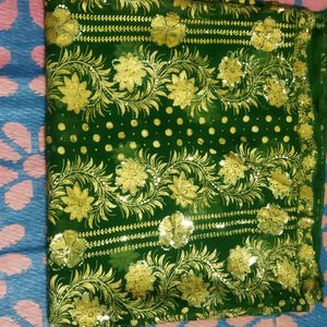 Green Saree With Full Of Golden Design