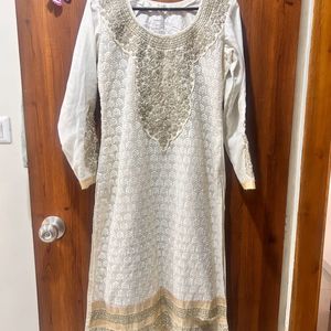 Cream Embroided kurti