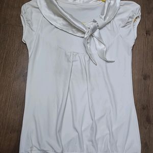 White Top With Tie Up Knot Neck