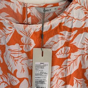 Only Brand Floral Printed Orange Top For Women