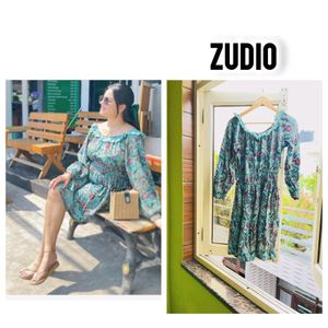 Zudio Green skater printed off shoulder dress