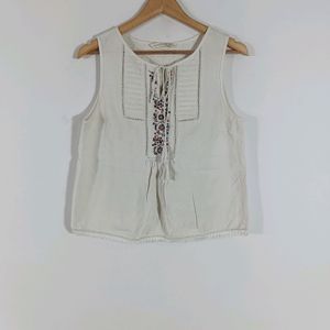 Off White Embroidered Casual Top (Women)