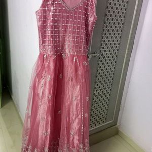 NEW Peach Pink Net Embroidery Gown..