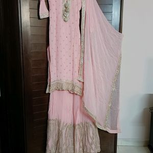 Women Pink Festive Zardozi Mirror Work Skirt Suit