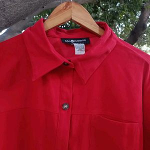 CHERRY RED OVER SIZE SHIRT