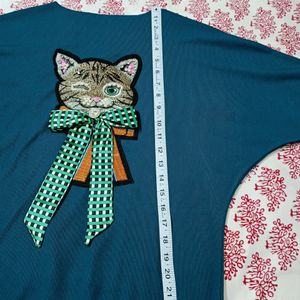 Women's Cute Cat Patch Loose Fit Casual Top