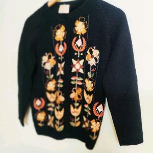 Black Embroidery Work Cardigan Size-34