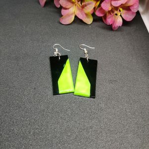 Neon Green And Black Earrings