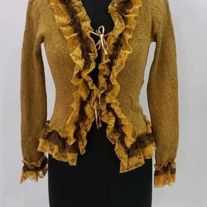 Pinterest Sparkly Mustard Ruffles Cardigan