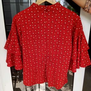 New Red Top With Flared Sleeves