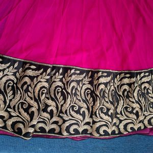 Rani Pink Black Border Ethnic Anarkali Set