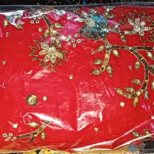 Red Saree With Full Embroidery Design