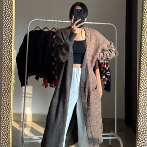 Brown Cashmere Long Cardigan