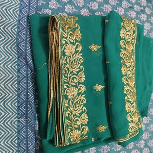 Beautiful Sea green Embroidery Work Saree