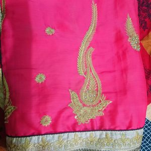 Pink Jari Embellished Saree With Set Brown Blouse