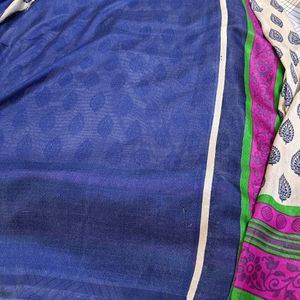 Blue, Green,Pink,And Grey Printed Saree