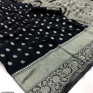 Georgette Hand Dyed Saree With Silver Pallu-Black