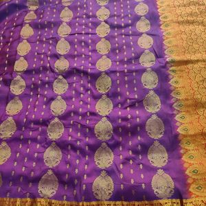 Beautiful Magenta Purple And Golden Silk Saree