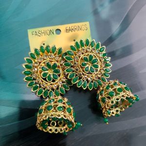 Green Jhumka Light Weight Partywear