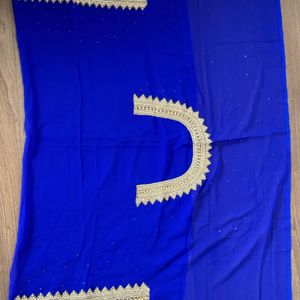 Royal Blue Embroidered Heavy Saree