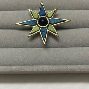 Blue & Green Flower Ring With Gold Finish