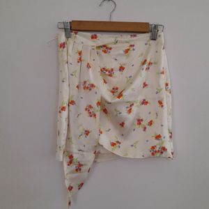 Cream Printed Mini Skirt (Women's)