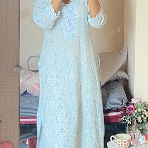 Floral blue kurti with lace border🤍🪻