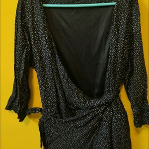 BLACK POLKA DOT WRAP DRESS