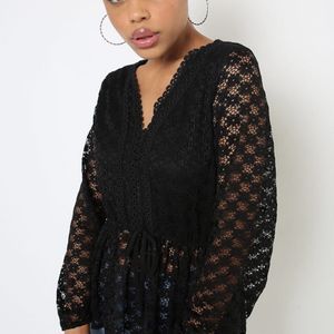 Lace V Neck Top with Front Tie Up