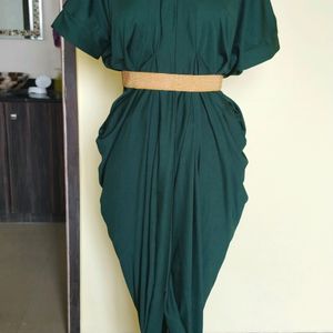 Gathered Dark Green Dress