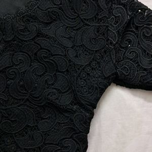 Florally Handcrafted Black Straight Top