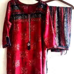 Beautiful Printed Maroon Kurta Set Size Issue