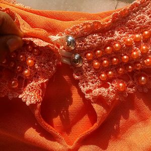 High Neck Pearl Coral Top