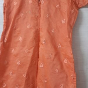 Stitched Peach Kurta with net Shawl