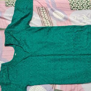 Peacock Green Chickankari Kurti