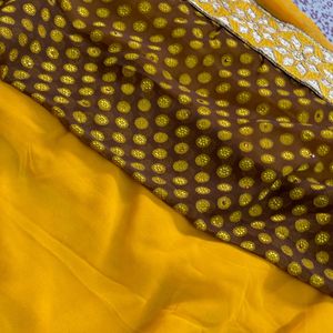 Yellow And Brown Colour Saree