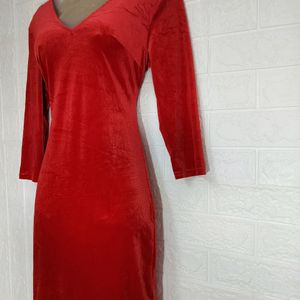 Red Velvet Deep Neck Sexy Bodycon Dress