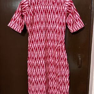 New Pink Printed Kurti, Elbow Length Sleeve