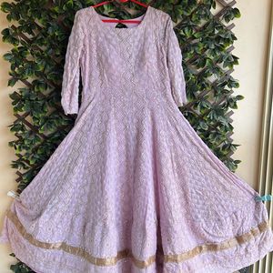 Lavender Color Pure Georgette Lucknowi Anarkali