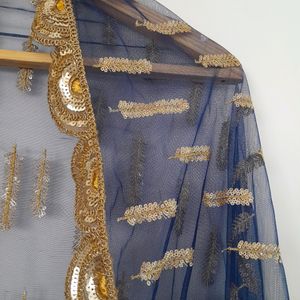 Navy Blue Embroidered Kurta & Dupatta (Women's)