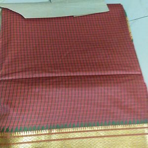 Red & Green Saree With Blouse Piece